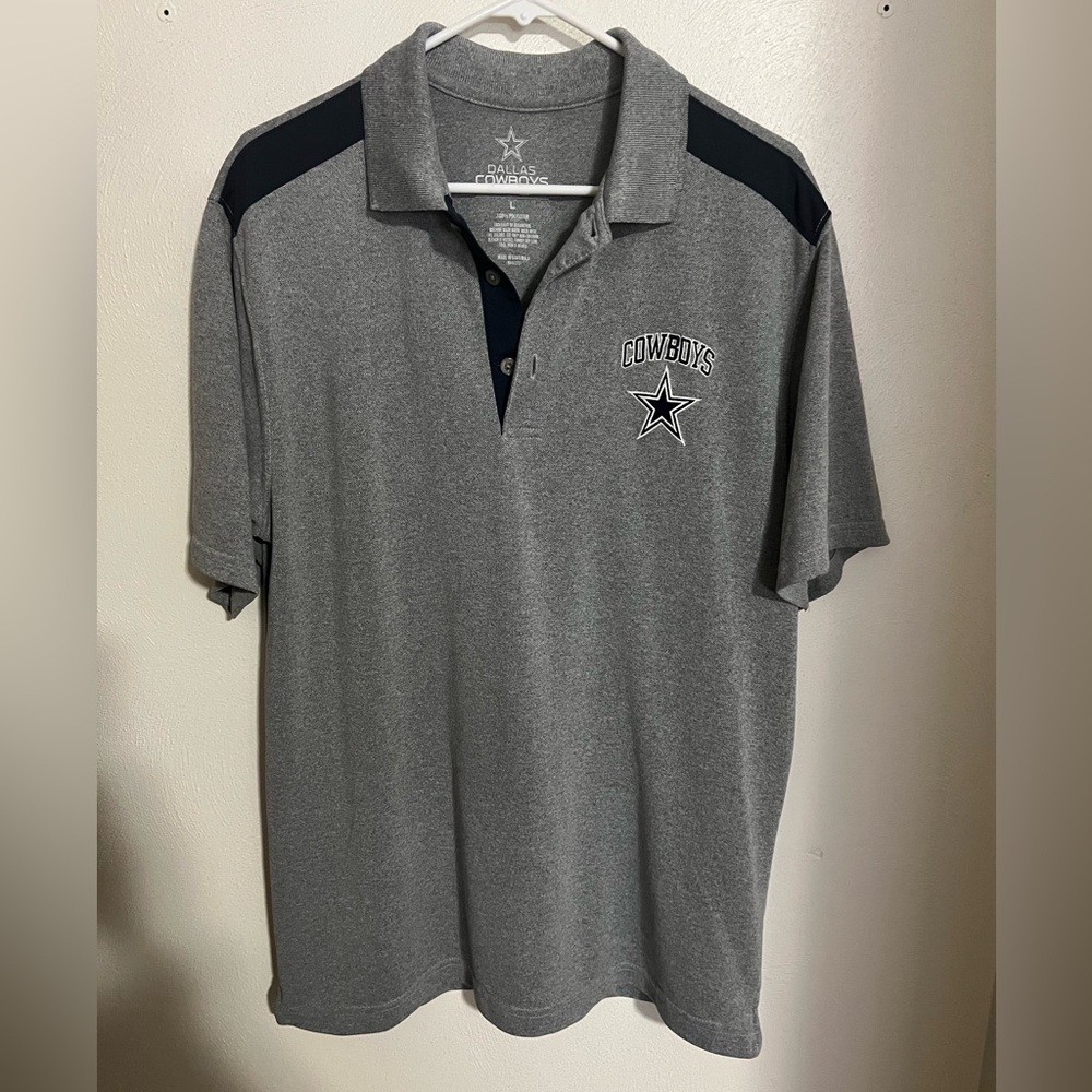 NFL Classic Dallas Cowboys Short Sleeve Casual Polo Grey Navy Blue‎ Men's Size L